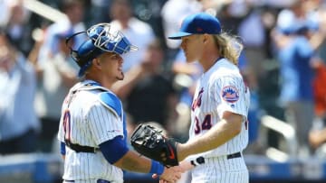 Noah Syndergaard, Wilson Ramos, New York Mets. (Photo by Mike Stobe/Getty Images)