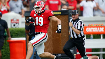 Georgia tight end Brock Bowers (19) breaks loss for a touchdown during the first half of an NCAA college football game between UAB and Georgia in Athens, Ga., on Sept 11, 2021.News Joshua L Jones