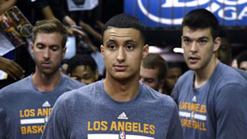 LAS VEGAS, NV - JULY 16: Kyle Kuzma (C) (Photo by Ethan Miller/Getty Images)