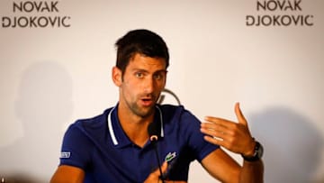 BELGRADE, SERBIA - JULY 26: Novak Djokovic speaks to the media during the press conference at Novak Tennis Center on July 26, 2017 in Belgrade, Serbia. Twelve-time Grand Slam champion Djokovic has said he will not play again in 2017 because of an elbow injury. (Photo by Srdjan Stevanovic/Getty Images)