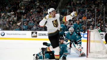 SAN JOSE, CALIFORNIA - MARCH 18: Mark Stone #61 of the Vegas Golden Knights reacts after he scored a goal on Martin Jones #31 of the San Jose Sharks at SAP Center on March 18, 2019 in San Jose, California. (Photo by Ezra Shaw/Getty Images)