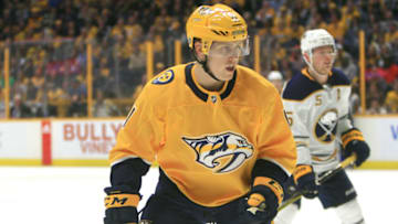 NASHVILLE, TN - MARCH 31: Nashville Predators right wing Eeli Tolvanen (11) is shown during the NHL game between the Nashville Predators and Buffalo Sabres, held on March 31, 2018, at Bridgestone Arena in Nashville, Tennessee. (Photo by Danny Murphy/Icon Sportswire via Getty Images)
