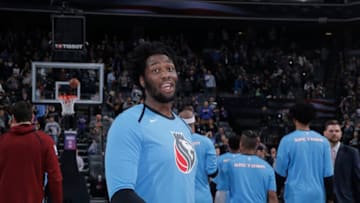 SACRAMENTO, CA - APRIL 4: Caleb Swanigan #50 of the Sacramento Kings looks on during the game against the Cleveland Cavaliers on April 4, 2019 at Golden 1 Center in Sacramento, California. NOTE TO USER: User expressly acknowledges and agrees that, by downloading and or using this photograph, User is consenting to the terms and conditions of the Getty Images Agreement. Mandatory Copyright Notice: Copyright 2019 NBAE (Photo by Rocky Widner/NBAE via Getty Images)