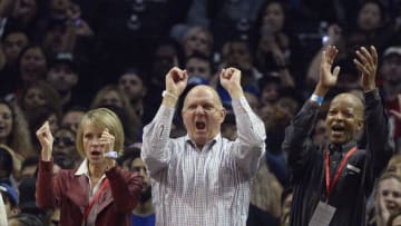 LOS ANGELES, CA - OCTOBER 30: Steve Ballmer owner of the Los Angeles Clippers cheers for his team against Utah Jazz during the first half of a basketball game at Staples Center October 30, 2016, in Los Angeles, California. NOTE TO USER: User expressly acknowledges and agrees that, by downloading and or using this photograph, User is consenting to the terms and conditions of the Getty Images License Agreement. (Photo by Kevork Djansezian/Getty Images)