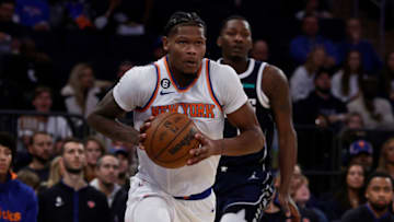 NEW YORK, NEW YORK - DECEMBER 03: (NEW YORK DAILIES OUT) Cam Reddish #0 of the New York Knicks in action against the Dallas Mavericks at Madison Square Garden on December 03, 2022 in New York City. The Mavericks defeated the Knicks 121-100. NOTE TO USER: User expressly acknowledges and agrees that, by downloading and or using this photograph, User is consenting to the terms and conditions of the Getty Images License Agreement. (Photo by Jim McIsaac/Getty Images)