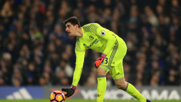 LONDON, ENGLAND - JANUARY 22: Thibaut Courtois of Chelsea in action during the Premier League match between Chelsea and Hull City at Stamford Bridge on January 22, 2017 in London, England. (Photo by Richard Heathcote/Getty Images)
