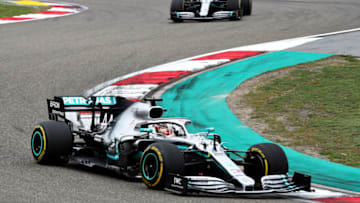 SHANGHAI, CHINA - APRIL 14: Lewis Hamilton of Great Britain driving the (44) Mercedes AMG Petronas F1 Team Mercedes W10 on track during the F1 Grand Prix of China at Shanghai International Circuit on April 14, 2019 in Shanghai, China. (Photo by Mark Thompson/Getty Images)