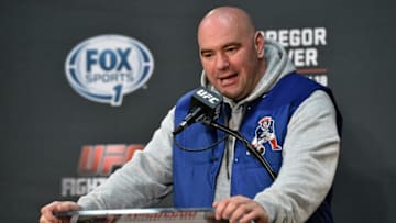 18 January 2015; UFC President Dana White speaking during a post-fight press conference. UFC Fight Night, Conor McGregor v Dennis Siver, TD Garden, Boston, Massachusetts, USA. Picture credit: Ramsey Cardy / SPORTSFILE (Photo by Sportsfile/Corbis via Getty Images)