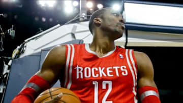 Jan 15, 2014; New Orleans, LA, USA; Houston Rockets power forward Dwight Howard (12) against the New Orleans Pelicans during the second half of a game at the New Orleans Arena. The Rockets defeated the Pelicans 103-100. Mandatory Credit: Derick E. Hingle-USA TODAY Sports