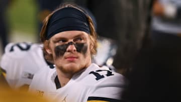 Nov 20, 2021; College Park, Maryland, USA; Michigan Wolverines defensive end Braiden McGregor (17) during the second half H| at Capital One Field at Maryland Stadium. Mandatory Credit: Tommy Gilligan-USA TODAY Sports
