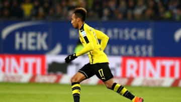 HAMBURG, GERMANY - NOVEMBER 05: Pierre Emerick Aubameyang of Dortmund runs with the ball during the Bundesliga match between Hamburger SV and Borussia Dortmund at Volksparkstadion on November 5, 2016 in Hamburg, Germany. (Photo by Martin Rose/Bongarts/Getty Images)