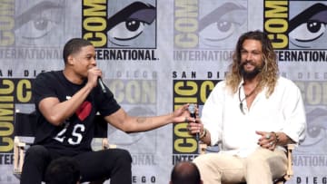 SAN DIEGO, CA - JULY 22: Actors Ray Fisher (L) and Jason Momoa attend the Warner Bros. Pictures "Justice League" Presentation during Comic-Con International 2017 at San Diego Convention Center on July 22, 2017 in San Diego, California. (Photo by Kevin Winter/Getty Images)