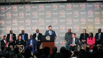 LOS ANGELES, CA - FEBRUARY 17: Jared Greenberg introduces the Naismith Memorial Basketball Hall of Fame finalist during the 2018 Naismith Memorial Basketball Hall of Fame announcement at STAPLES Center on February 17, 2018 in Los Angeles, California. NOTE TO USER: User expressly acknowledges and agrees that, by downloading and/or using this photograph, user is consenting to the terms and conditions of the Getty Images License Agreement. Mandatory Copyright Notice: Copyright 2018 NBAE (Photo by Bruce Yeung/NBAE via Getty Images)