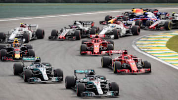 SAO PAULO, BRAZIL - NOVEMBER 11: Lewis Hamilton of Great Britain driving the (44) Mercedes AMG Petronas F1 Team Mercedes WO9 (Photo by Lars Baron/Getty Images)