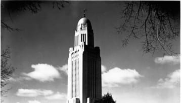 The Nebraska State Capitol in Lincoln, Nebraska. April 23, 1953. (Photo by A. L. Miller/Library of Congress/Corbis/VCG via Getty Images)