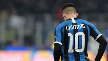 MILAN, ITALY - DECEMBER 10: Lautaro Martinez of FC Internazionale looks dejected during the UEFA Champions League group F match between FC Internazionale and FC Barcelona at Giuseppe Meazza Stadium on December 10, 2019 in Milan, Italy. (Photo by Emilio Andreoli/Getty Images)