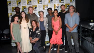 SAN DIEGO, CALIFORNIA - JULY 22: (L-R) Cailey Fleming, Michael James Shaw, Angela Kang, Josh McDermitt, Norman Reedus, Melissa McBride, Seth Gilliam, Lauren Ridloff, Ross Marquand, and Greg Nicotero pose at the AMC's "The Walking Dead" panel during 2022 Comic-Con International: San Diego at San Diego Convention Center on July 22, 2022 in San Diego, California. (Photo by Albert L. Ortega/Getty Images)