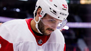 OTTAWA, ON - NOVEMBER 15: Detroit Red Wings Right Wing Martin Frk (42) during warm-up before National Hockey League action between the Detroit Red Wings and Ottawa Senators on November 15, 2018, at Canadian Tire Centre in Ottawa, ON, Canada. (Photo by Richard A. Whittaker/Icon Sportswire via Getty Images)