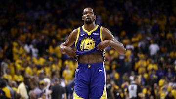 OAKLAND, CALIFORNIA - APRIL 24: Kevin Durant #35 of the Golden State Warriors walks off the court after they lost to the LA Clippers in Game Five of the first round of the 2019 NBA Western Conference Playoffs at ORACLE Arena on April 24, 2019 in Oakland, California. NOTE TO USER: User expressly acknowledges and agrees that, by downloading and or using this photograph, User is consenting to the terms and conditions of the Getty Images License Agreement. (Photo by Ezra Shaw/Getty Images)