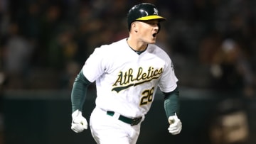 OAKLAND, CALIFORNIA - JUNE 20: Matt Chapman #26 of the Oakland Athletics reacts as he rounds the bases after he hit a walk-off home run to beat the Tampa Bay Rays at Ring Central Coliseum on June 20, 2019 in Oakland, California. (Photo by Ezra Shaw/Getty Images)