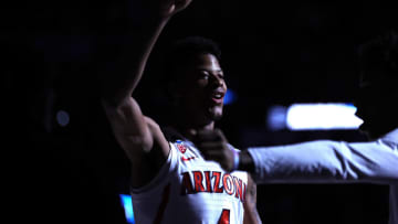 SAN ANTONIO, TEXAS - MARCH 24: Dalen Terry #4 of the Arizona Wildcats is introduced prior to a game against the Houston Cougars in the NCAA Men's Basketball Tournament Sweet 16 Round at AT&T Center on March 24, 2022 in San Antonio, Texas. (Photo by Carmen Mandato/Getty Images)