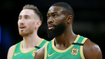 BOSTON, MASSACHUSETTS - JANUARY 20: Jaylen Brown #7 of the Boston Celtics looks on during the game against the Los Angeles Lakers at TD Garden on January 20, 2020 in Boston, Massachusetts. (Photo by Maddie Meyer/Getty Images)