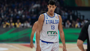 MANILA, PHILIPPINES - 2023/09/05: Simone Fontecchio of Italy seen in action during the second round of the FIBA Basketball World Cup 2023 between the United States and Italy at the Mall of Asia Arena-Manila. Final score; United States 109:63 Italy. (Photo by Nicholas Muller/SOPA Images/LightRocket via Getty Images)