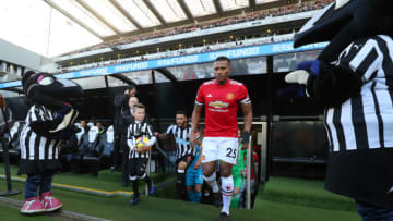 NEWCASTLE UPON TYNE, ENGLAND - FEBRUARY 11: Luis Antonio Valencia of Manchester United leads his team out before the Premier League match between Newcastle United and Manchester United at St. James Park on February 11, 2018 in Newcastle upon Tyne, England. (Photo by Catherine Ivill/Getty Images)