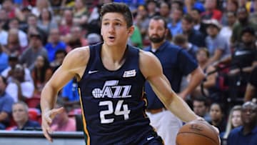 LAS VEGAS, NV - JULY 10: Grayson Allen #24 of the Utah Jazz drives against the Miami Heat during the 2018 NBA Summer League at the Thomas & Mack Center on July 10, 2018 in Las Vegas, Nevada. (Photo by Sam Wasson/Getty Images)