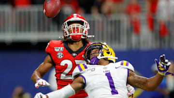 ATLANTA, GEORGIA - DECEMBER 07: Ja'Marr Chase #1 of the LSU Tigers is unable to catch a pass as he is defended by Eric Stokes #27 of the Georgia Bulldogs in the first half during the SEC Championship game at Mercedes-Benz Stadium on December 07, 2019 in Atlanta, Georgia. (Photo by Kevin C. Cox/Getty Images)