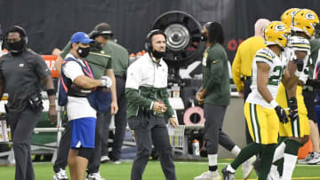 HOUSTON, TEXAS - OCTOBER 25: Head coach Matt LaFleur of the Green Bay Packers reacts against the Houston Texans during the fourth quarter at NRG Stadium on October 25, 2020 in Houston, Texas. (Photo by Logan Riely/Getty Images)