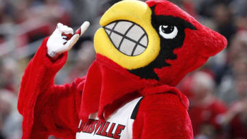 LOUISVILLE, KY - JANUARY 16: Louisville Cardinals mascot in action in the first half of the game against the Boston College Eagles at KFC YUM! Center on January 16, 2019 in Louisville, Kentucky. Louisville won 80-70. (Photo by Joe Robbins/Getty Images)