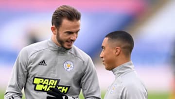 Leicester City's James Maddison (L), Youri Tielemans (Photo by MICHAEL REGAN/POOL/AFP via Getty Images)