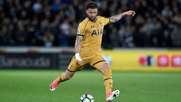 SWANSEA, WALES - APRIL 05: Spurs full back Kyle Walker in action during the Premier League match between Swansea City and Tottenham Hotspur at Liberty Stadium on April 5, 2017 in Swansea, Wales. (Photo by Stu Forster/Getty Images)
