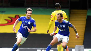 Ben Chilwell, James Maddison of Leicester City (Photo by Andy Rain/Pool via Getty Images)