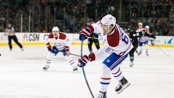 Dec 2, 2016; San Jose, CA, USA; Montreal Canadiens left wing Max Pacioretty (67) shoots against the San Jose Sharks in the second period at SAP Center at San Jose. Mandatory Credit: John Hefti-USA TODAY Sports