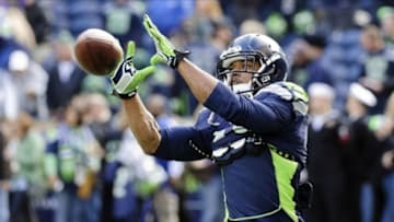 Nov 17, 2013; Seattle, WA, USA; Seattle Seahawks wide receiver Percy Harvin (11) catches a pass during pre game warm ups prior to the game against the Minnesota Vikings at CenturyLink Field. Mandatory Credit: Steven Bisig-USA TODAY Sports