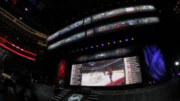 Jun 30, 2013; Newark, NJ, USA; A general view of the stage between picks during the 2013 NHL Draft at the Prudential Center. Mandatory Credit: Ed Mulholland-USA TODAY Sports