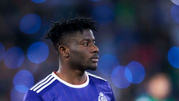 SAN SEBASTIAN, SPAIN - FEBRUARY 28: Mohammed Salisu of Real Valladolid CF reacts during the Liga match between Real Sociedad and Real Valladolid CF at Estadio Anoeta on February 28, 2020 in San Sebastian, Spain. (Photo by Juan Manuel Serrano Arce/Getty Images)