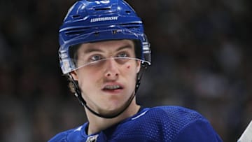TORONTO, ON - FEBRUARY 7: Mitchell Marner #16 of the Toronto Maple Leafs waits for a faceoff against the Anaheim Ducks during an NHL game at Scotiabank Arena on February 7, 2020 in Toronto, Ontario, Canada. The Maple Leafs defeated the Ducks 5-4 in overtime. (Photo by Claus Andersen/Getty Images)