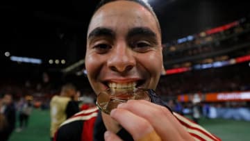 ATLANTA, GA - DECEMBER 08: Miguel Almiron #10 of Atlanta United celebrates their 2-0 win over the Portland Timbers during the 2018 MLS Cup between Atlanta United and the Portland Timbers at Mercedes-Benz Stadium on December 8, 2018 in Atlanta, Georgia. (Photo by Kevin C. Cox/Getty Images)
