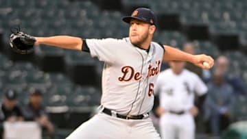 CHICAGO, ILLINOIS - SEPTEMBER 27: Matt Hall #64 of the Detroit Tigers pitches against the Chicago White Sox during the first inning during game one of a doubleheader at Guaranteed Rate Field on September 27, 2019 in Chicago, Illinois. (Photo by David Banks/Getty Images)