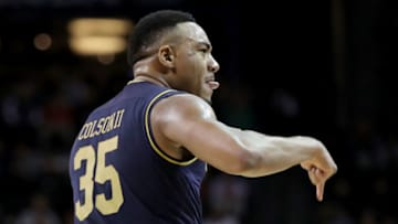 NEW YORK, NY - MARCH 07: Bonzie Colson #35 of the Notre Dame Fighting Irish reacts in the second half against the Virginia Tech Hokies during the second round of the ACC Men's Basketball Tournament at Barclays Center on March 7, 2018 in New York City. (Photo by Abbie Parr/Getty Images)