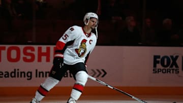 ANAHEIM, CA - JANUARY 13: Erik Karlsson #65 of the Ottawa Senators skates prior to a game against the Anaheim Ducks at Honda Center on January 13, 2016 in Anaheim, California. (Photo by Sean M. Haffey/Getty Images)