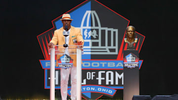 CANTON, OH - AUGUST 04: Brian Dawkins speaks during the 2018 Hall of Fame Enshrinement Ceremony on August 4, 2018 at the Tom Benson Hall of Fame Stadium, Canton, Ohio (Photo by Rich Graessle/Icon Sportswire via Getty Images)