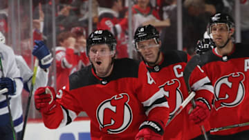 NEWARK, NEW JERSEY - OCTOBER 30: Sami Vatanen #45 of the New Jersey Devils skates against the Tampa Bay Lightning at Prudential Center on October 30, 2019 in Newark, New Jersey. The Lightning defeated the Devils 7-6 in overtime. (Photo by Bruce Bennett/Getty Images)