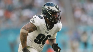 MIAMI, FLORIDA - DECEMBER 01: Derek Barnett #96 of the Philadelphia Eagles in action against the Miami Dolphins during the fourth quarter at Hard Rock Stadium on December 01, 2019 in Miami, Florida. (Photo by Michael Reaves/Getty Images)