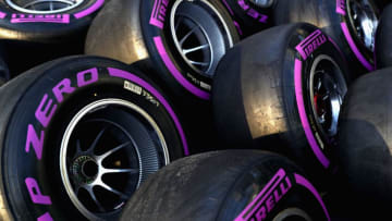 BAKU, AZERBAIJAN - APRIL 28: Red Bull Racing tyres in the Paddock after qualifying for the Azerbaijan Formula One Grand Prix at Baku City Circuit on April 28, 2018 in Baku, Azerbaijan. (Photo by Mark Thompson/Getty Images)