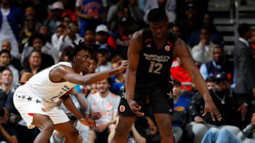 ATLANTA, GA - MARCH 28: Zion Williamson #12 of Spartanburg Day School is defended by Nassir Little #10 of Orlando Christian Prep during the 2018 McDonald's All American Game at Philips Arena on March 28, 2018 in Atlanta, Georgia. (Photo by Kevin C. Cox/Getty Images)