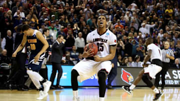 SEATTLE, WA - MARCH 20: Wayne Blackshear #25 of the Louisville Cardinals celebrates after defeating the UC Irvine Anteaters during the second round of the 2015 NCAA Men's Basketball Tournament at KeyArena on March 20, 2015 in Seattle, Washington. (Photo by Otto Greule Jr/Getty Images)
